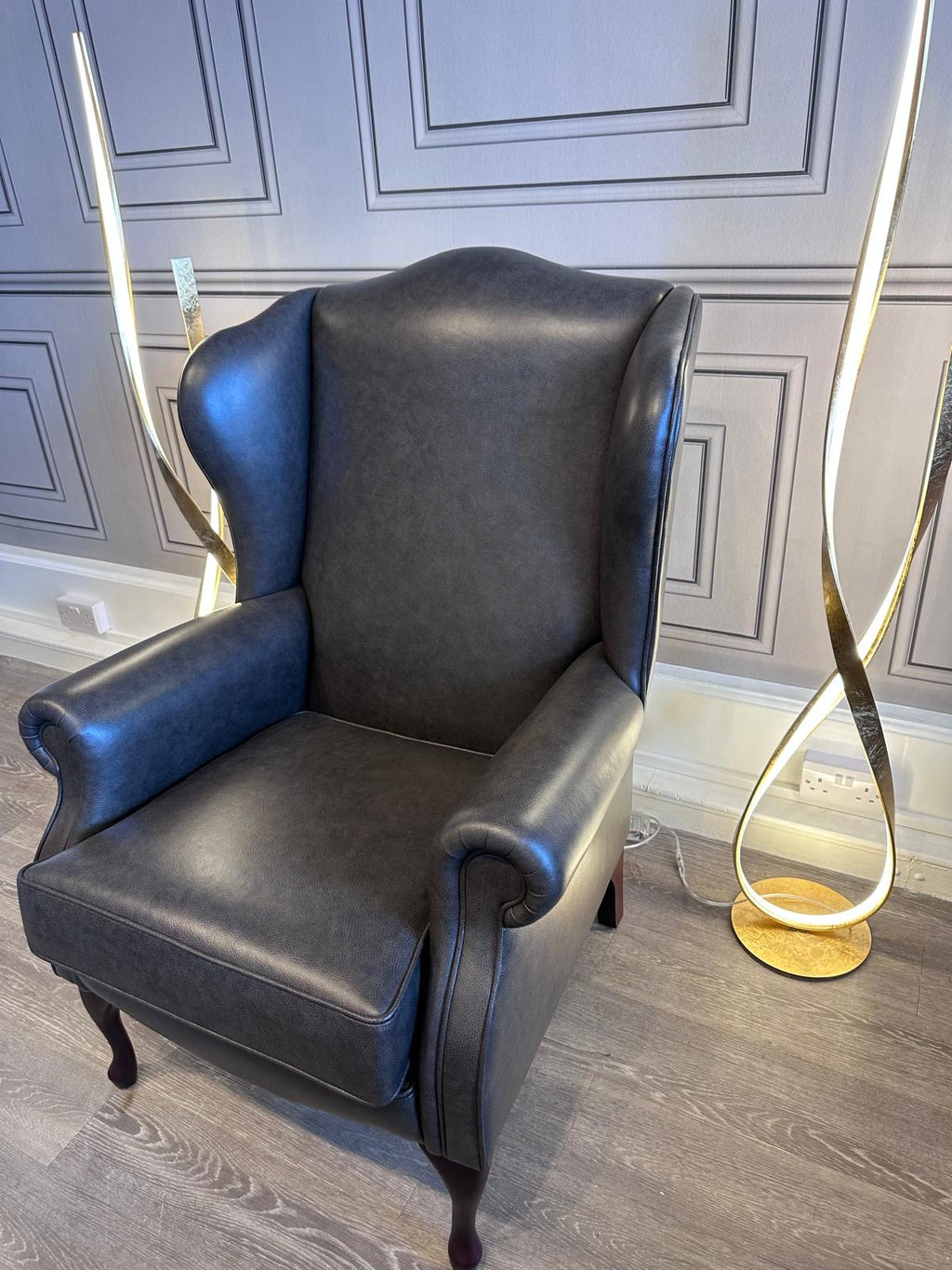 Sherborne Kensington Fireside Wing Chair High Seat & Dark Queen Anne Legs