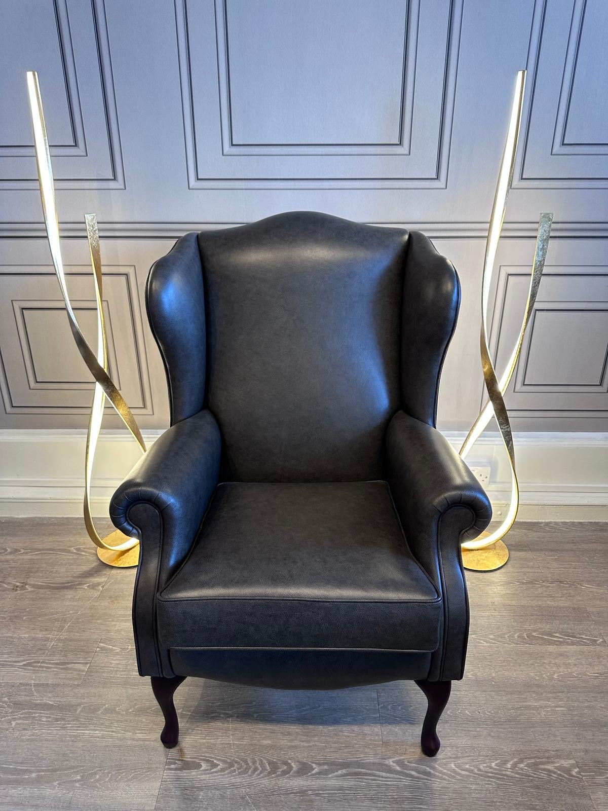 Sherborne Kensington Fireside Wing Chair High Seat & Dark Queen Anne Legs