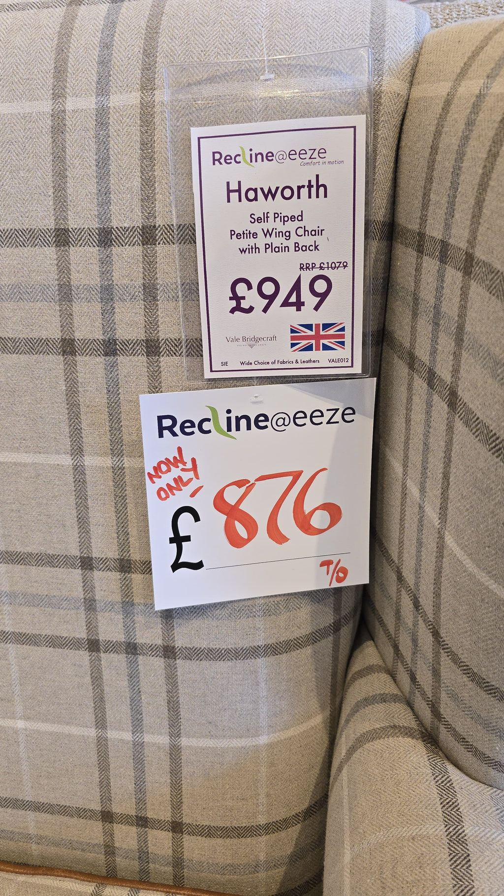 Vale Bridgecraft Haworth Self Piped Petite Wing Chair with Plain Back