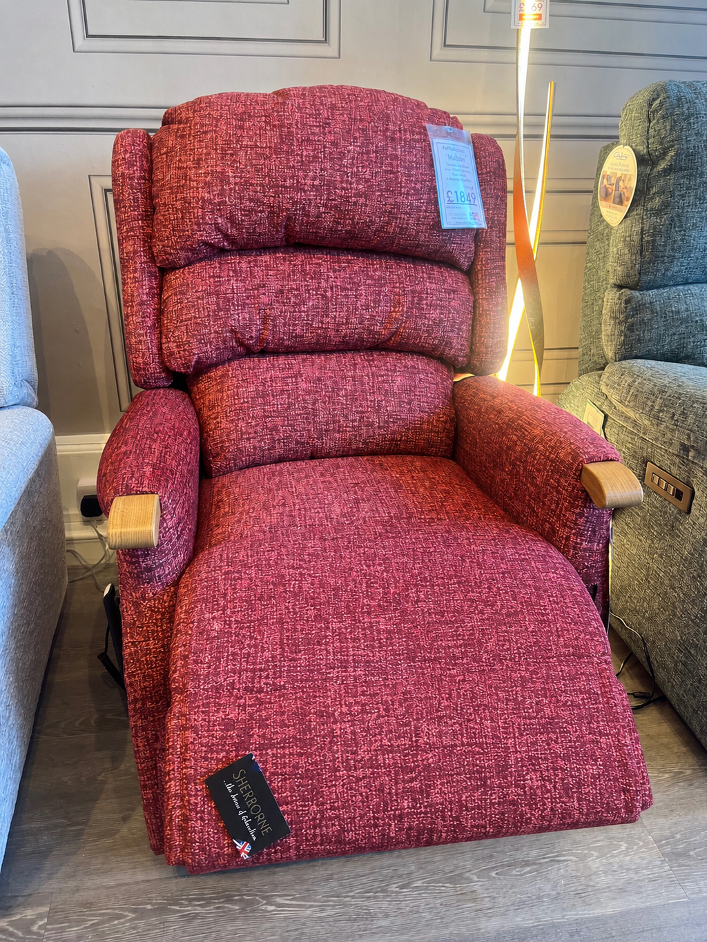 Sherborne Malham Classic Cloud Comfort Riser Recliner with Light Oak Knuckles in Adriatic Softcloth