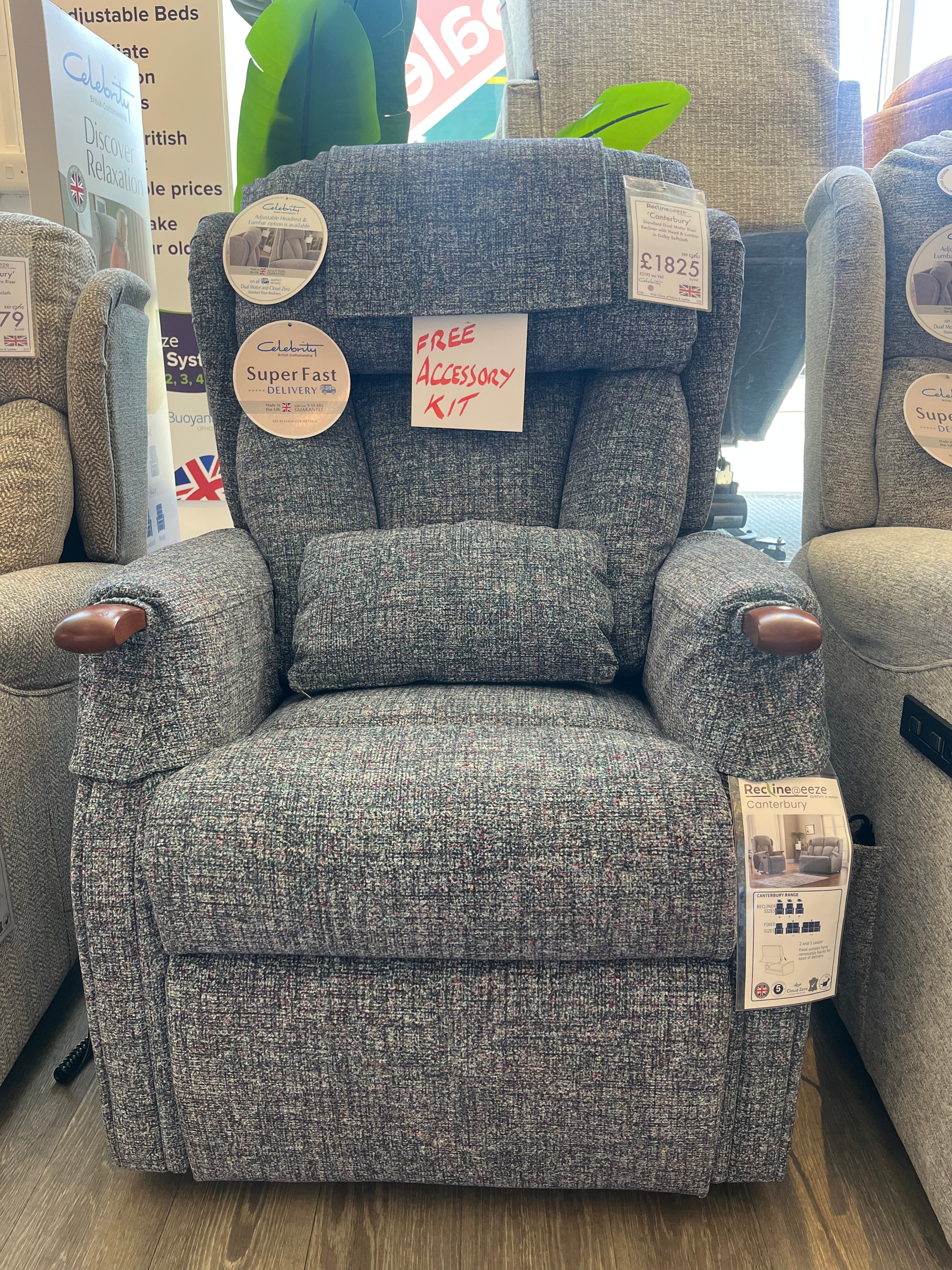 Celebrity Canterbury Standard Dual Motor Riser Recliner with Electric Headrest & Knuckles
