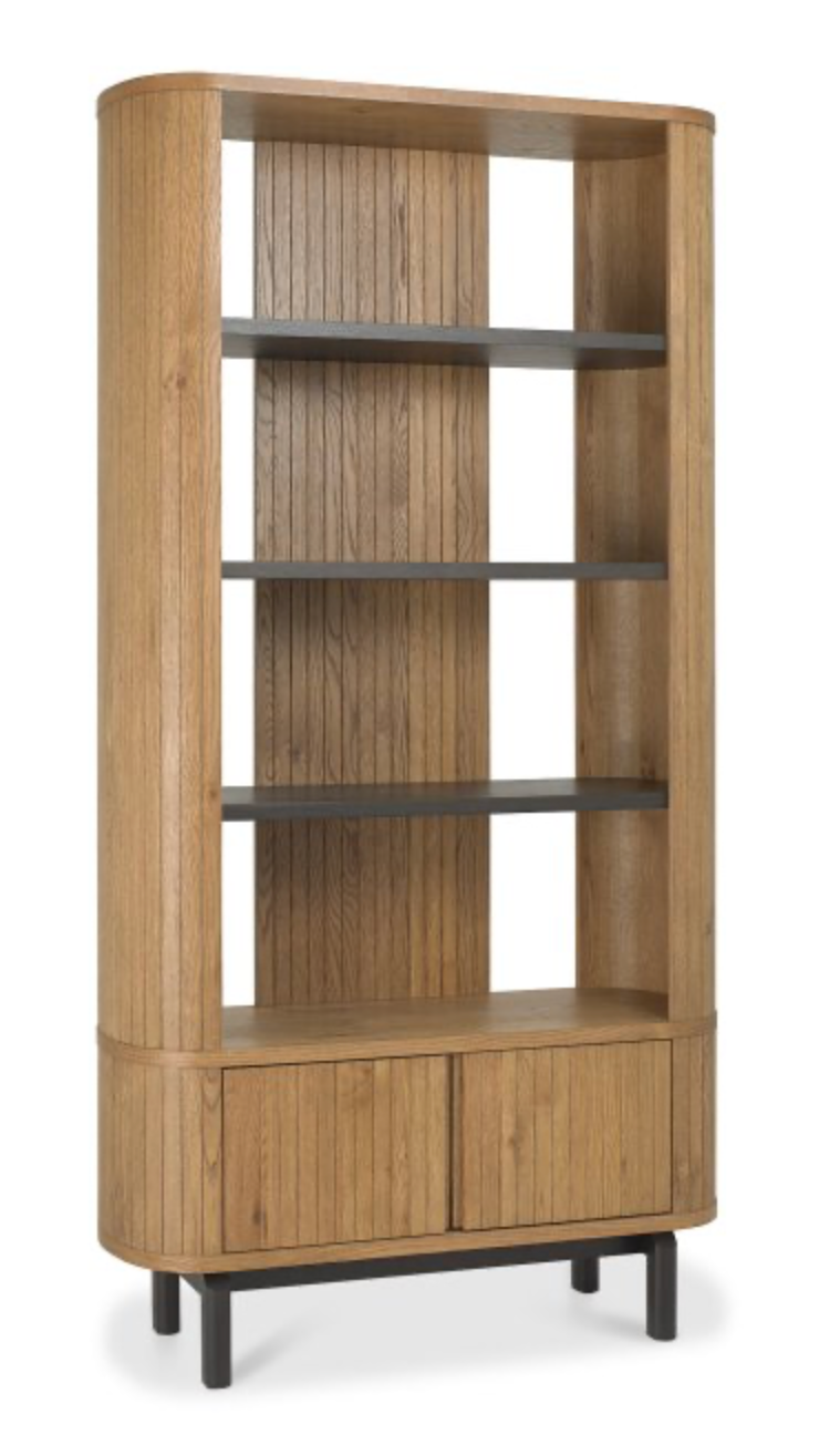 Wooden display unit with 'Vega Rustic Oak & Peppercorn' design on a website page.