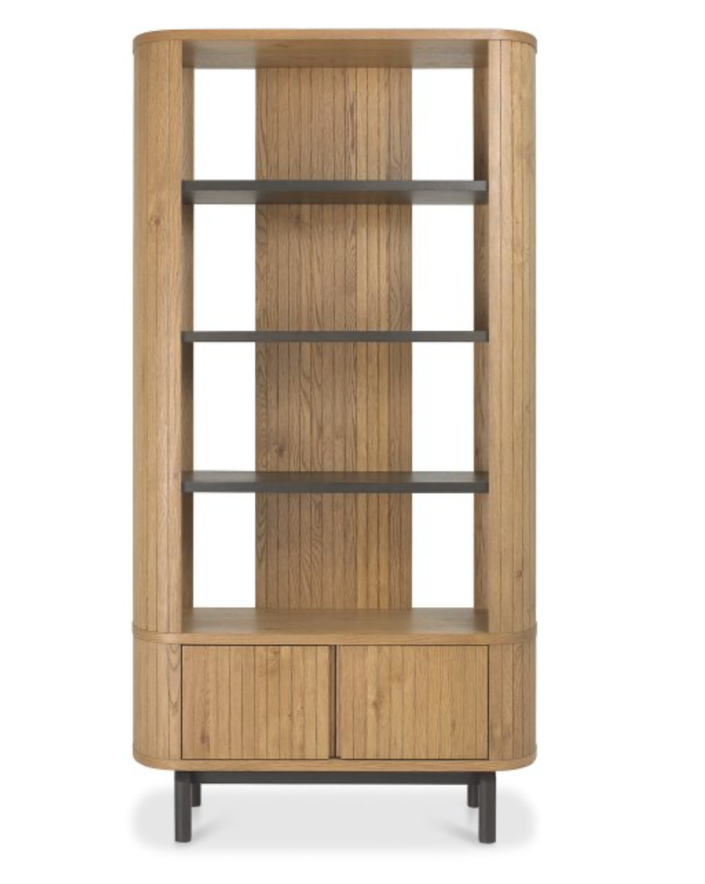 Wooden display unit on a website with product details and branding.