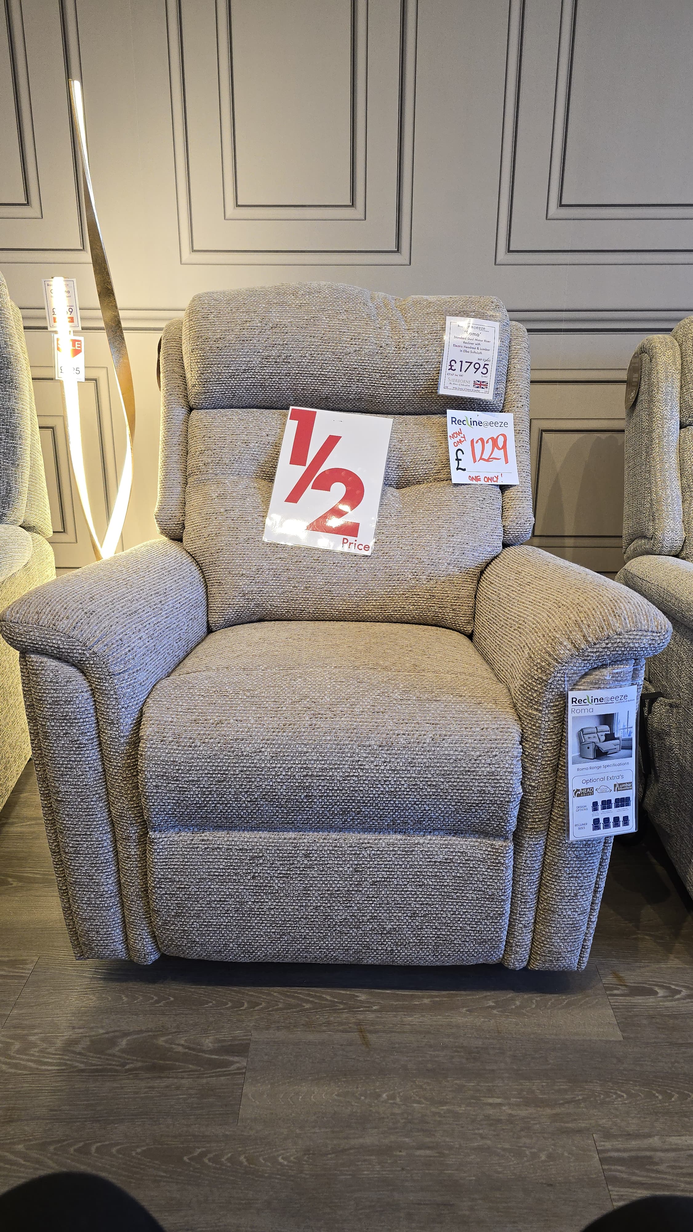 Sherborne Roma Standard Dual Motor Riser Recliner with Electric Headrest & Lumbar in Elba Softcloth