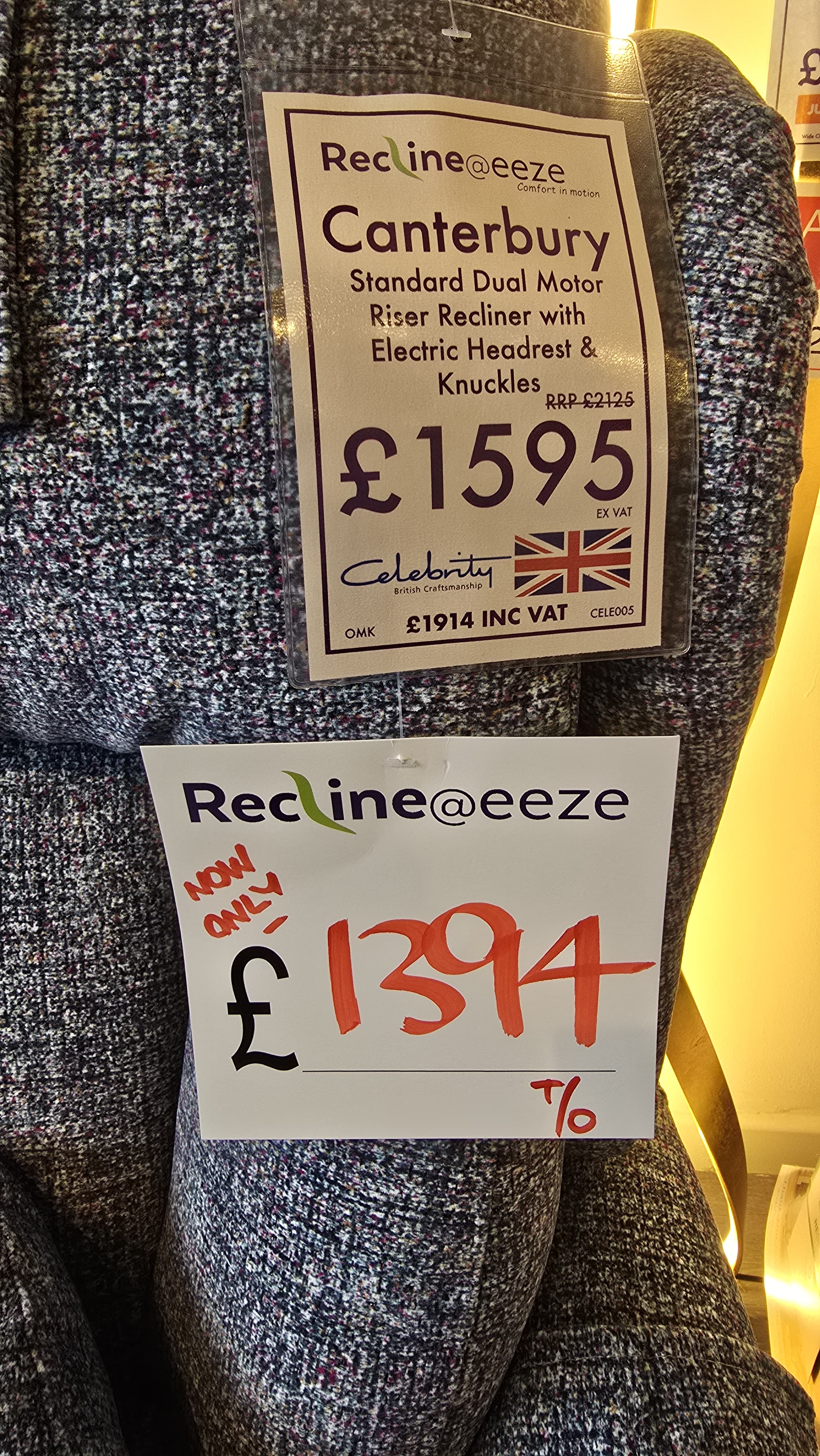 Celebrity Canterbury Standard Dual Motor Riser Recliner with Electric Headrest & Knuckles