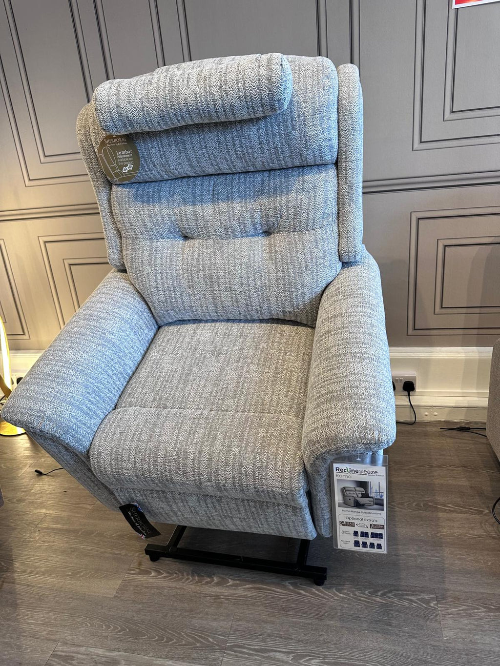 Sherborne Roma Small Dual Motor Riser Recliner - Lumbar Evesham Softcloth