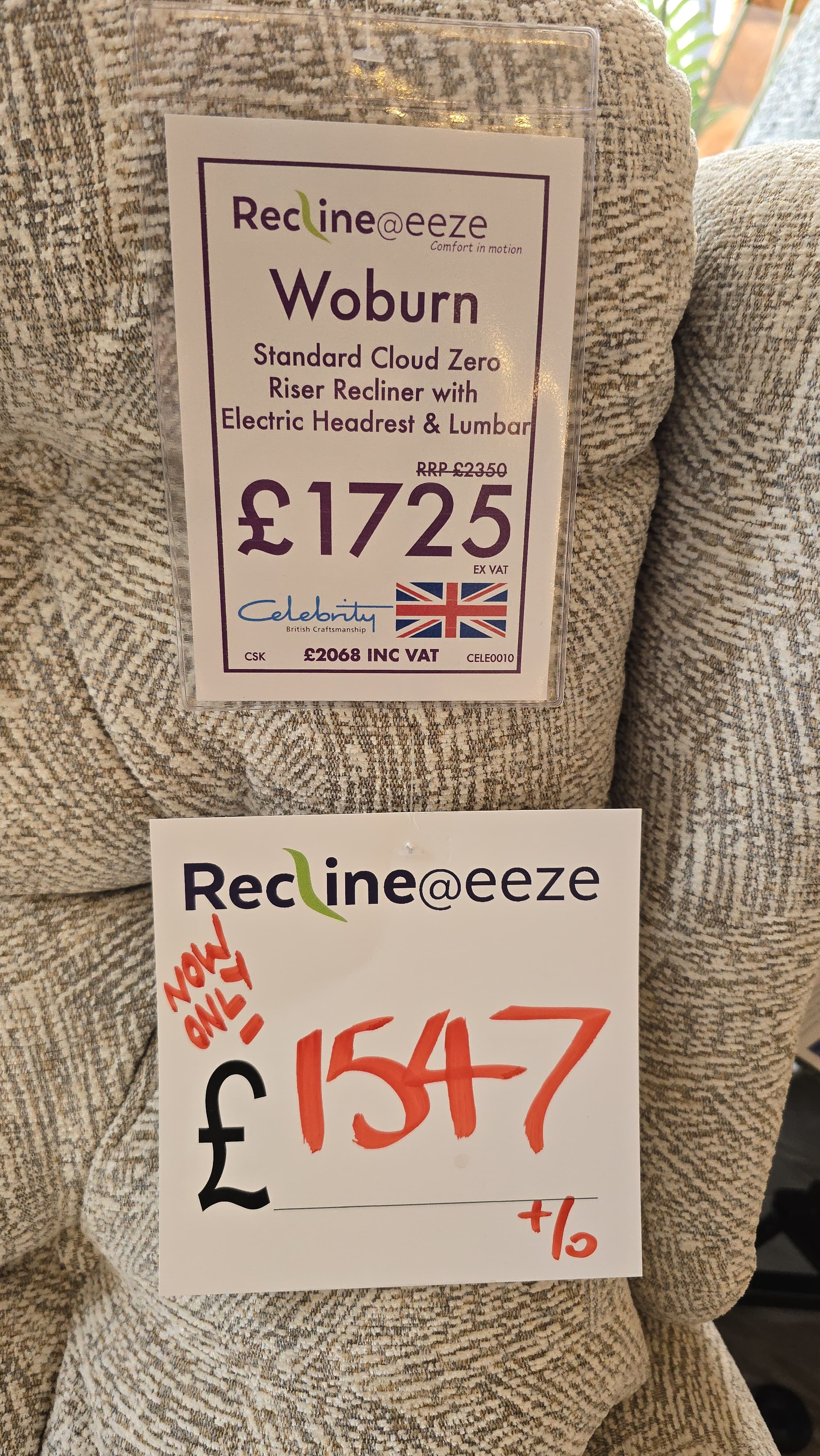 Celebrity Woburn Standard Cloud Zero Riser Recliner with Electric Headrest & Lumbar