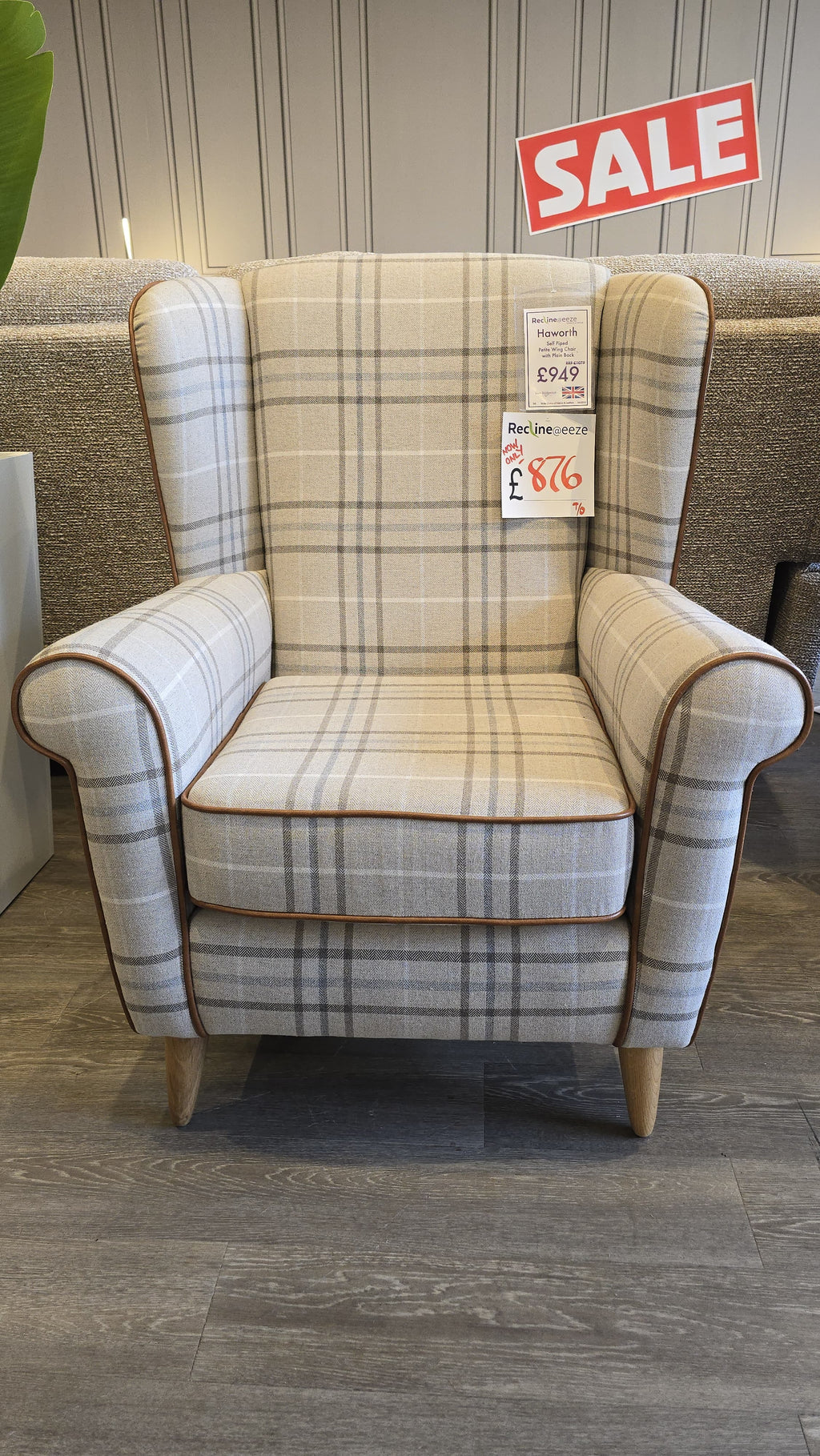 Vale Bridgecraft Haworth Self Piped Petite Wing Chair with Plain Back