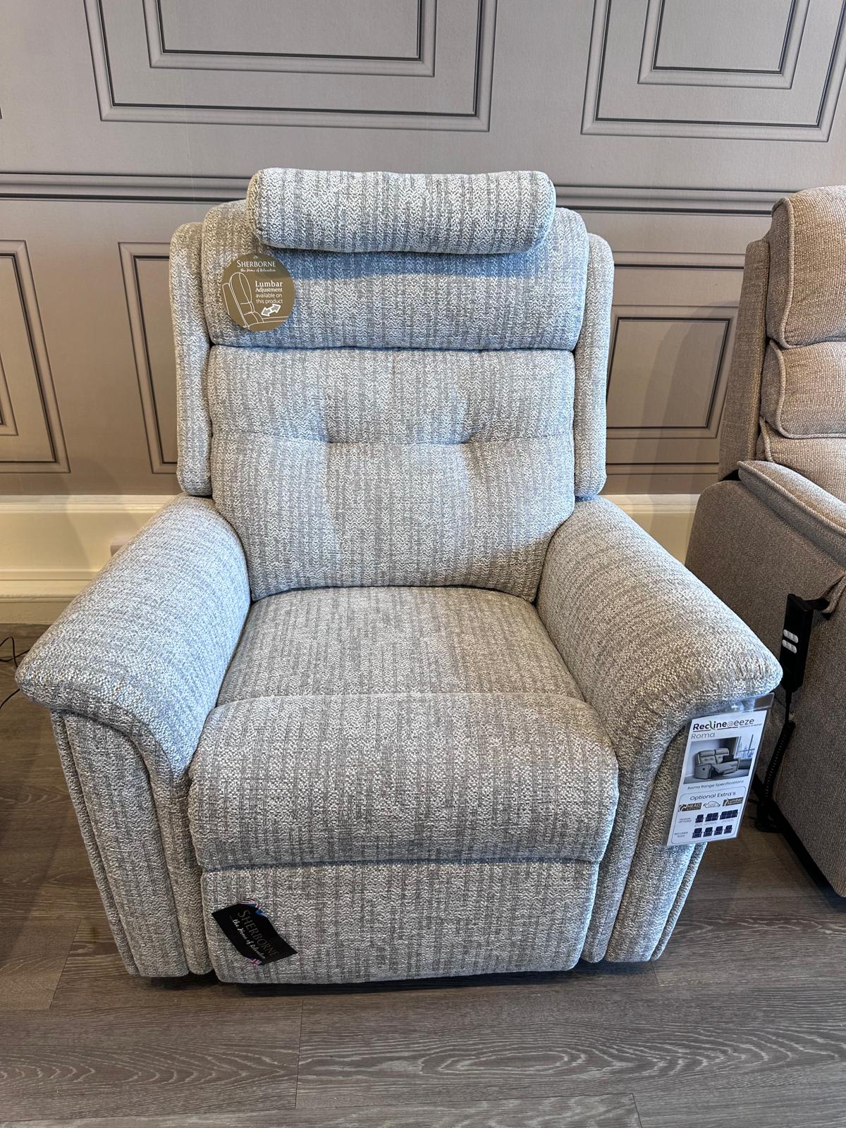Sherborne Roma Small Dual Motor Riser Recliner - Lumbar Evesham Softcloth